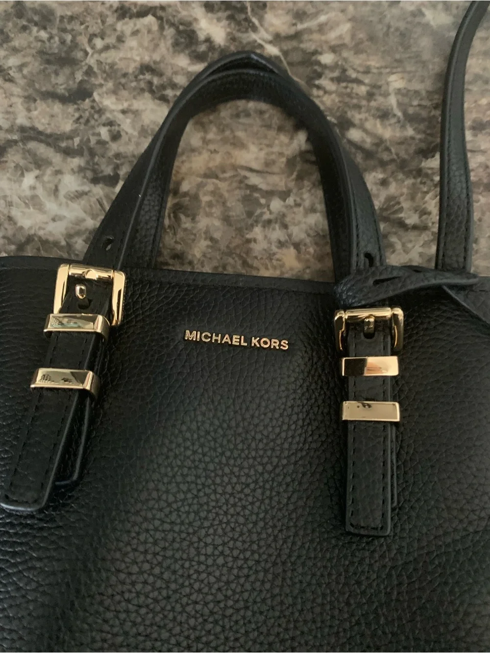 Michael Kors Quinn Mini Pebbled Leather Crossbody Tote Bag Black Purse